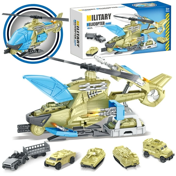 Frontoytall Military Helicopter Toys Set with Military Vehicles, Army Vehicle Car Toys, Army Toy Tank, Helicopter for Kids Christmas Birthday Party Gift for Over 3 Years Old Boys Girls, Green