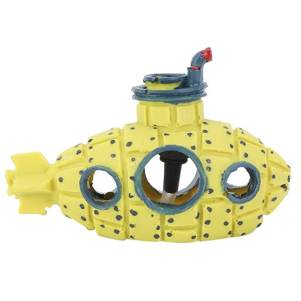 Fish Tank Decoration,Realistic Yellow Submarine Oxygen Fish Tank Ornament Aquarium Accessory