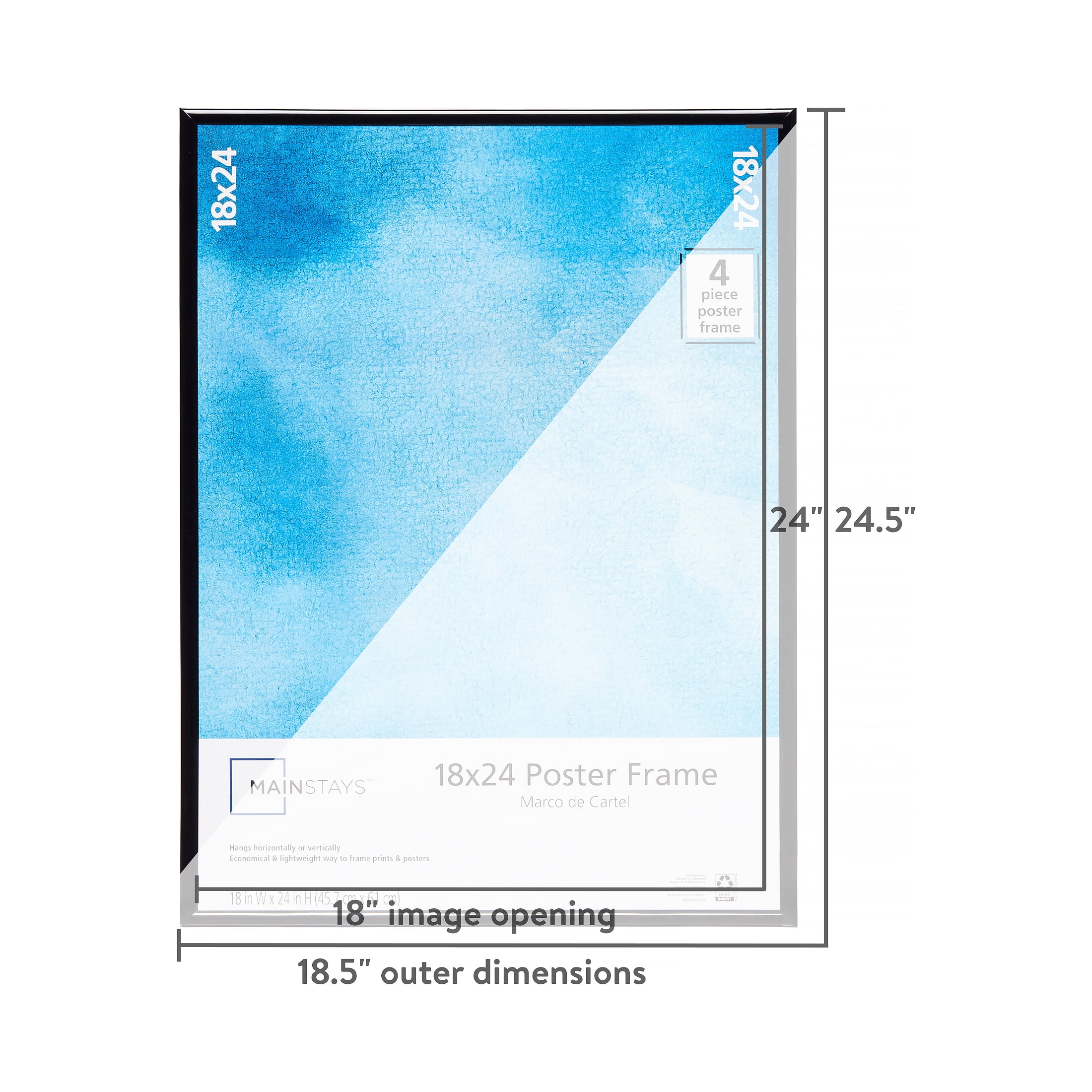 Mainstays 18x24 Basic Poster & Picture Frame, Black, Set of 6