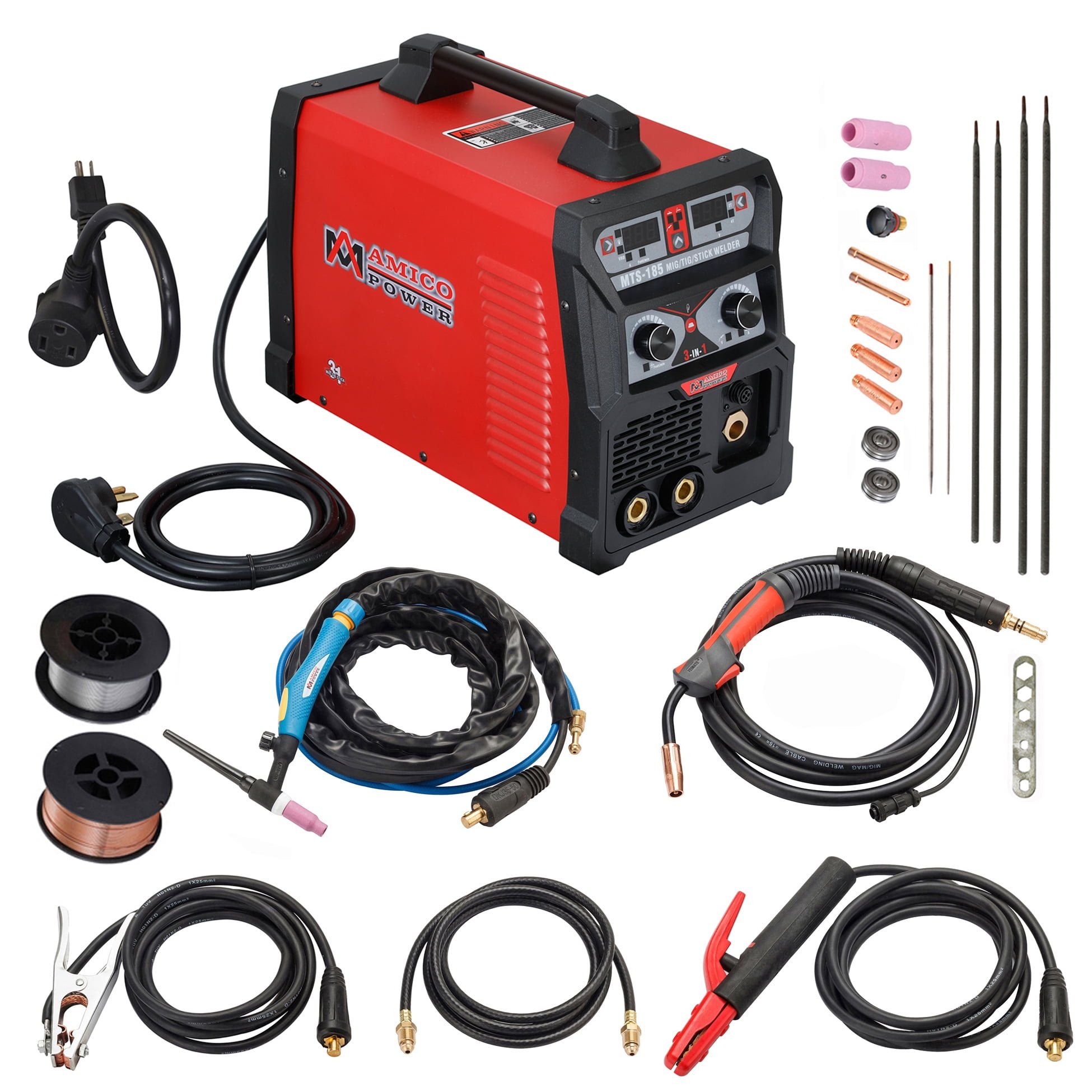 MTS-185 Amp MIG Flux Core Wire, TIG Torch Stick Arc DC Welder, Weld