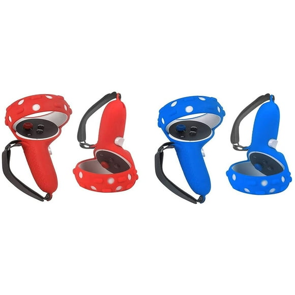 2 Pairs Touch Controller Grip Cover and Adjustable Knuckle Straps for Oculus Quest 2 VR Gaming Headset Controller, Oculus Quest 2 Handle Cover Handle Dropping Prevention(Blue + Red)