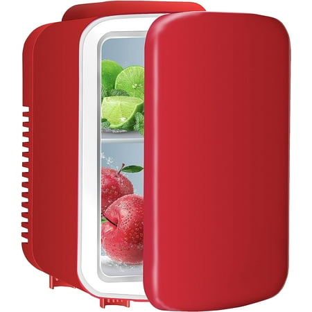 Simple Deluxe Mini Fridge  4L/6 Can Portable Cooler & Warmer Freon-Free Small Refrigerator   Red