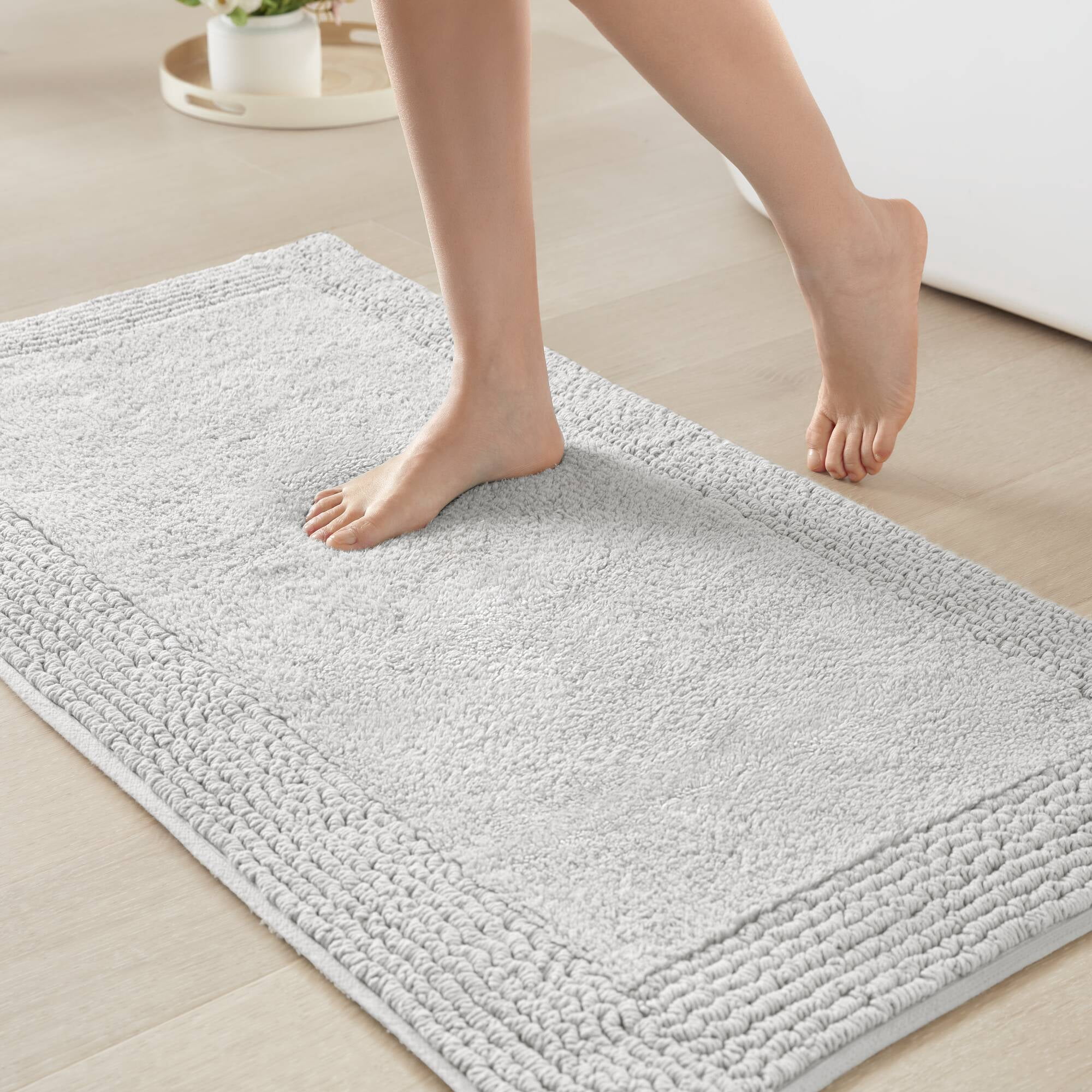 24x44 Inches Reversible Bath Rug, 100% Cotton 3000 GSM Tufted Bath Mat, Grey Luxury Soft Plush Bathroom Rug for Bathroom Shower Floor Home Decor