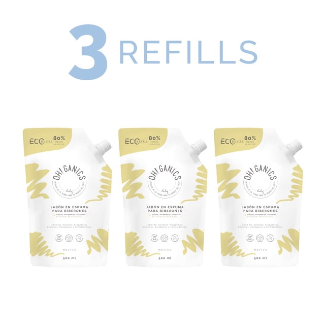 OHGANICS Pack 3 refill de jabon de biberones 500 ml