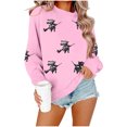 thumbnail image 2 of Womens Halloween Tops Printed Crew Neck Long Sleeve Elastic Hem Fashion Loose Fall Pullover Top Pink S, 2 of 6