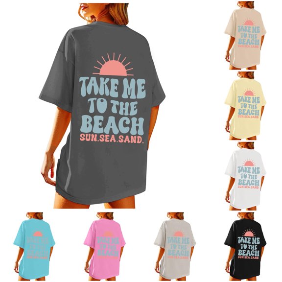 HCYSFG Women's Take Me To The Beach Top Crewneck Short Sleeve Graphic Fashion T Shirts Summer Vacation Sun Sea Sand Activewear Sporty Tee