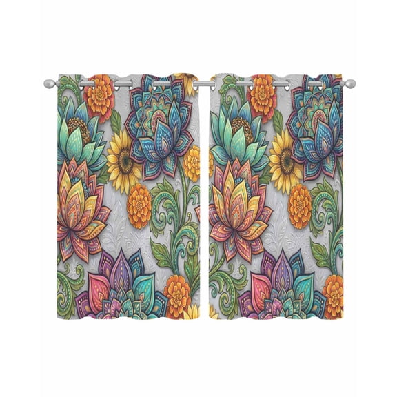 Vintage Floral Boho Sheer Curtains 39 Inch Length 2 Panels Set for Living Room/Bedroom, Abstract Art Modern Flowers Kitchen Curtains Grommet Semi-Sheer Curtains Drapes Window Treatments 27.5"x39"x2