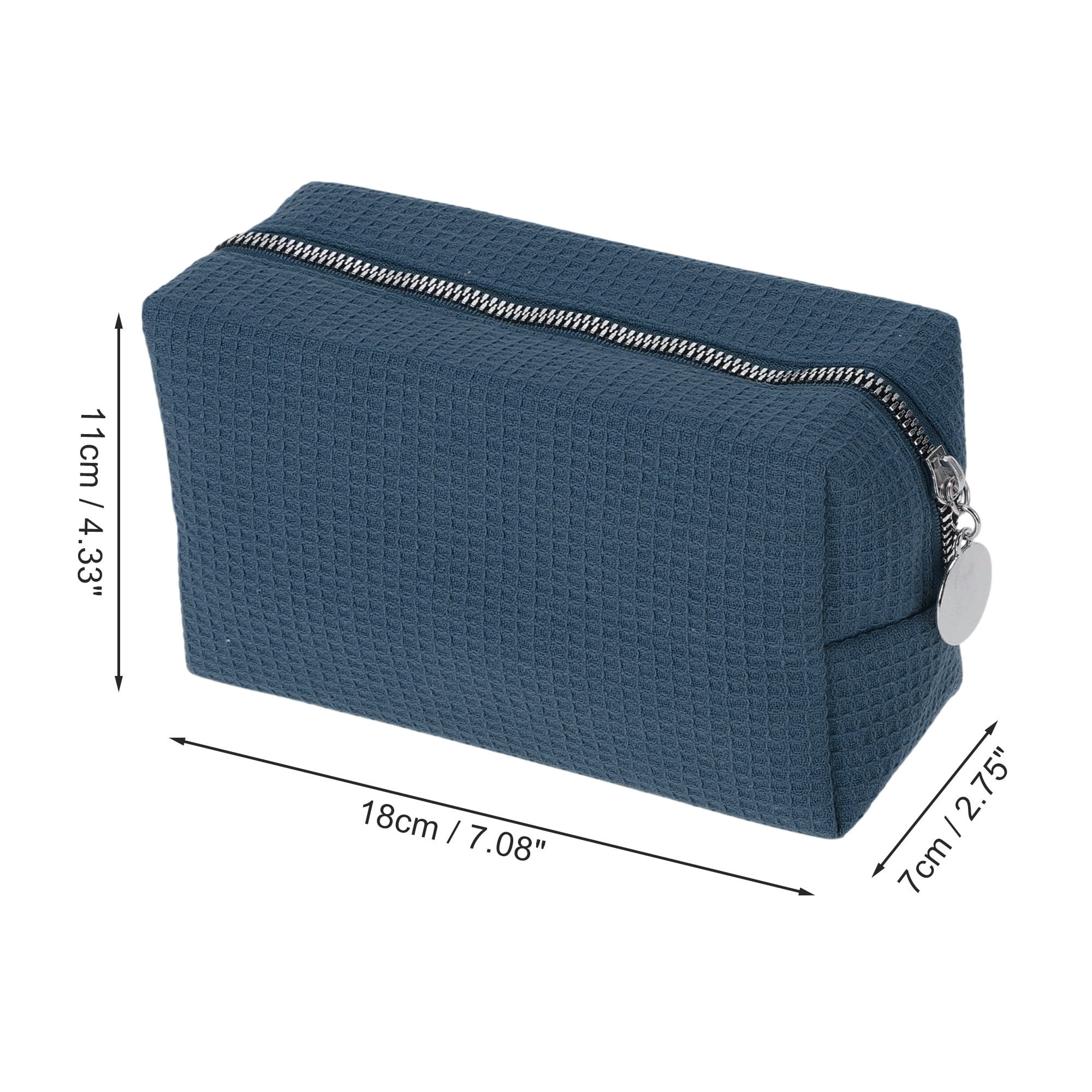 Unique Bargains 1 Pc Waffle Plaid Pattern Makeup Bag for Travel Navy Blue