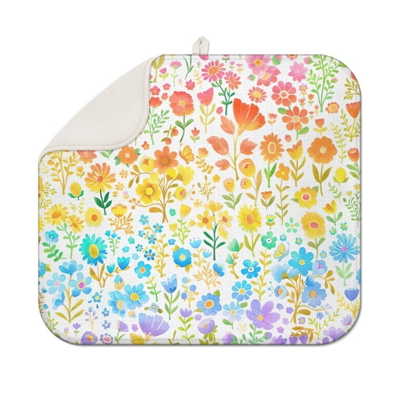 Light Pioneer Flower Pattern Dish Drying Mat for Kitchen 1 Pack, Ultra Absorbent Microfiber Dishes Drainer Mats,16"x18"