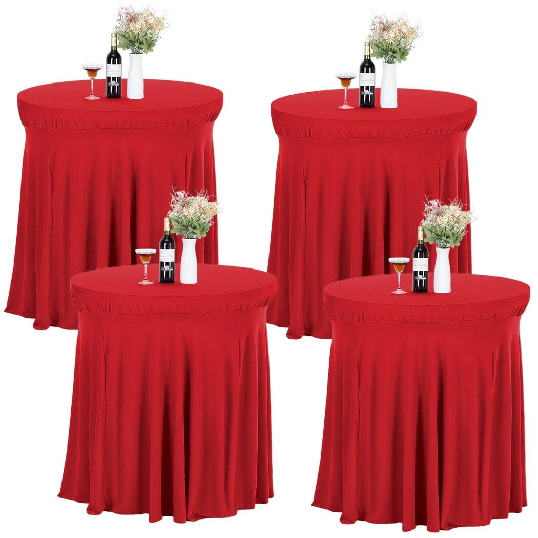 4 Packs Nappes Rondes en Lycra avec Volants, Housse de Table en Spandex Extensible Carrée pour Bar Haut Ajusté Mariage Fête Banquet