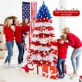 thumbnail image 3 of Harmijoy 7.5 FT Artificial Xmas Tree, Hinged Christmas Tree with 1341 Branch Tips, 480 Warm White LED Lights, Folding Metal Stand & American Flag Design, 3 of 10