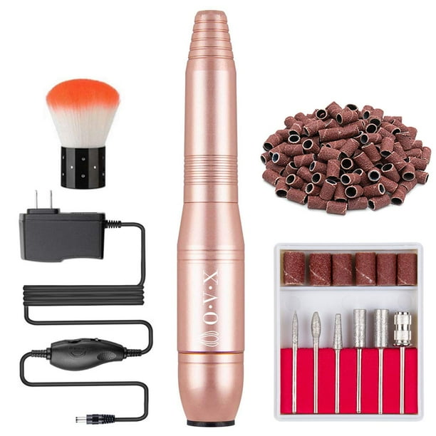 Taladro de uñas portátil Lima de uñas eléctrica Profesional 20000 RPM Máquina de manicura y pedicura Kit de taladro de lima de uñas con bandas de lijado Brocas y cepillos para uñas de gel acrílico(Oro