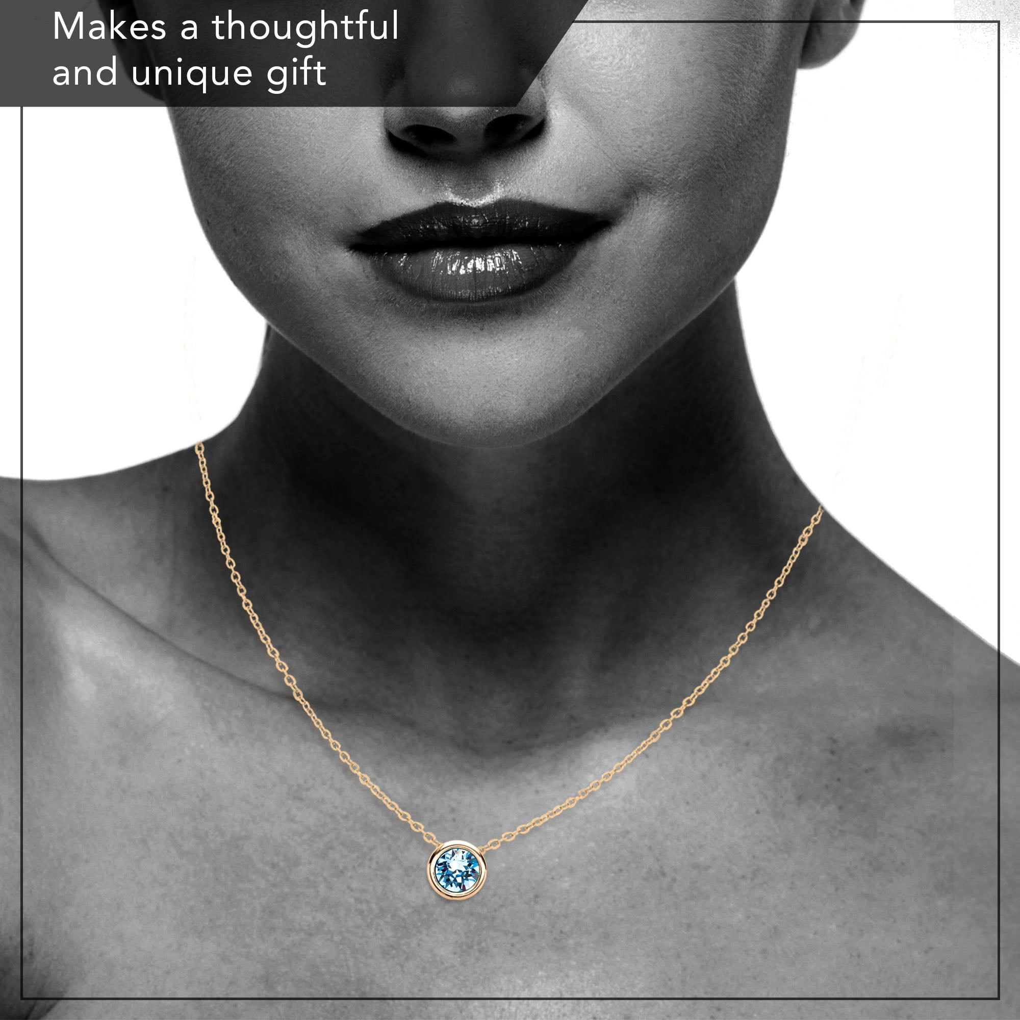 X & O Women's 14K Yellow Gold Plated Aquamarine Crystal Pendant Necklace