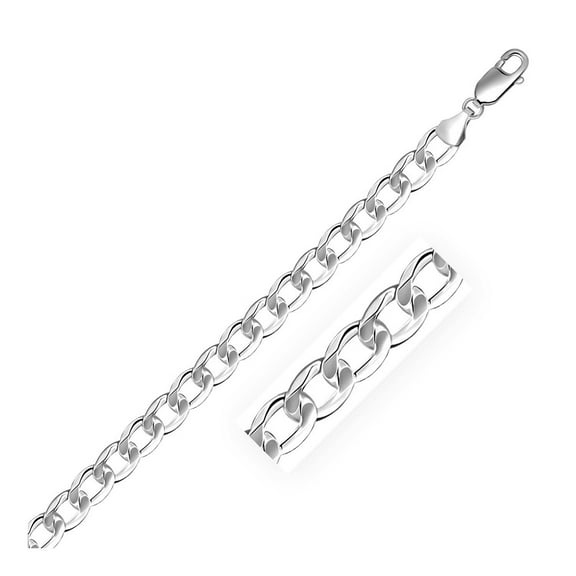 Rhodium Plated 7.2mm Sterling Silver Curb Style Bracelet 8.5 in
