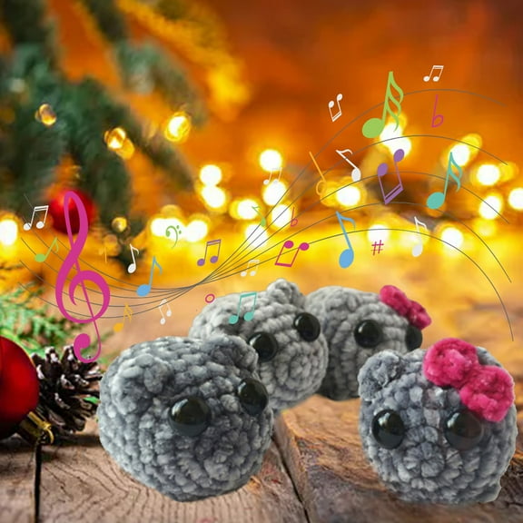 Sad Hamster Plush with Sound and Keychain, Cute Handmade Knitted Sad Hamster Crochet with Built-in Violin Sound Keychain Toys for Friend Partner Family