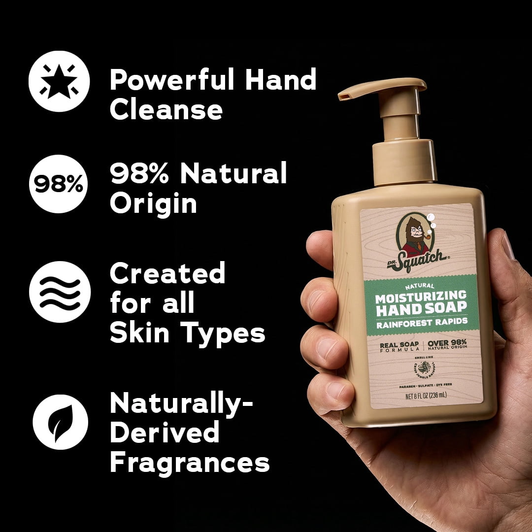Dr. Squatch Liquid Hand Soap, Natural Moisturizing Hand Wash, Rainforest Rapids, 8 fl oz