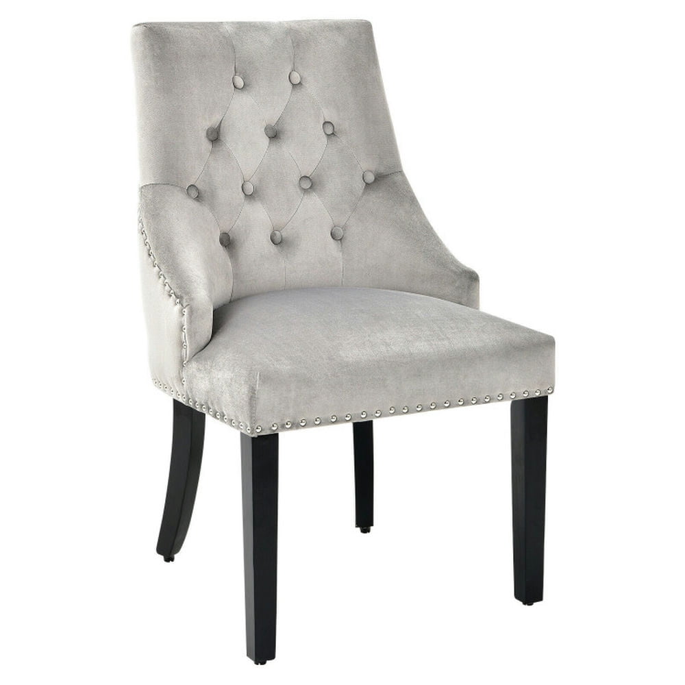 Demi Bonn Modern Upholstered Button-Tufted Dining Chair with Naild Trim and Backrest, Gray