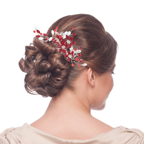 Milisten Red Rhinestone Bridal Hair Comb, Elegant Wedding Hair Accessory for Brides, Special Occasion Hairpiece, and Stylish
