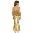 thumbnail image 2 of Raenseen Kids Girls 2Pcs Jazz Dance Outfit Sequin Crop Top Shorty Unitard Metallic Tiered Pants Gold 10, 2 of 7