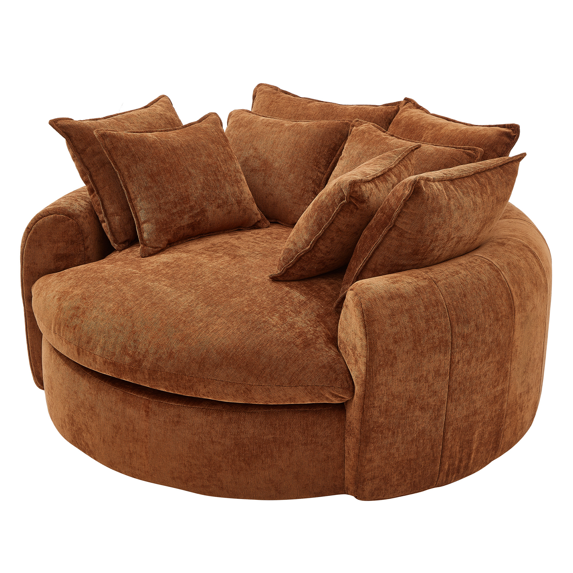 Euroco Full-Compressed Round Chaise Sofa 59.8" Loaf Sofa Boneless Round Sofa Upholstered Sofa Bed with 8 Throw Pillows for Living Room, Orange