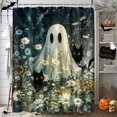 thumbnail image 6 of Halloween Cute Ghosts Bathroom Set with Shower Curtain sets and Rugs and Accessories Orange Pumpkin Skull Candlelight Flower Shower Curtain Set Bathroom Decor 3 Pcs, 6 of 7