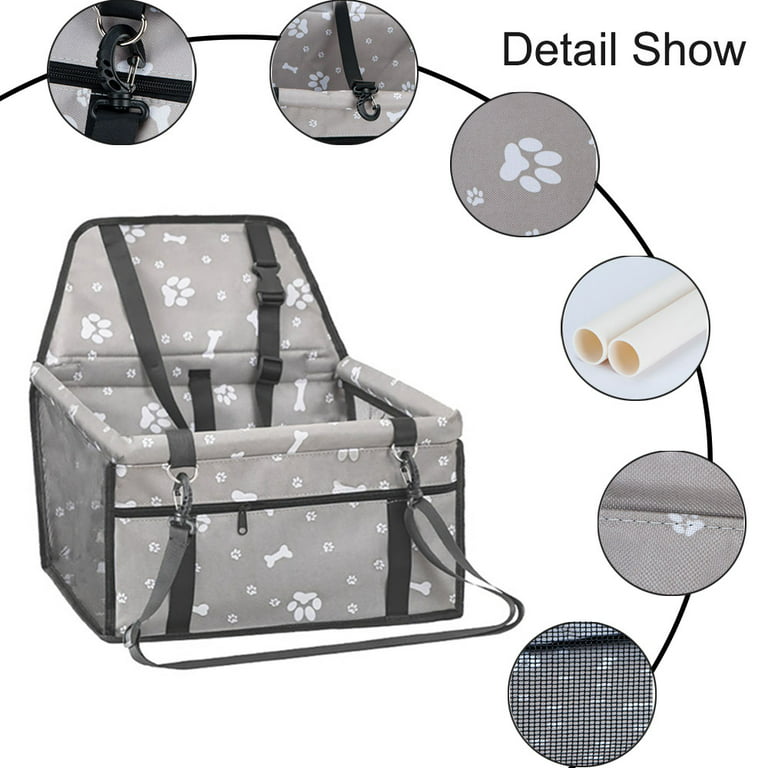 Dog Car Seats, Breathable and Foldable Pet Car Basket, Portable Pet Safety Seat for Small and Medium-Sized Pets, Gray