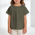 thumbnail image 2 of Toddler Girls Short Sleeve Shirts Pleated Neck Cotton Linen T-Shirts Baby Girl Summer Tee Tops Size 1‐6T Casual Loose Tees, 2 of 5