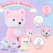 MaoGoLan 5Pcs 20 Fox Stuffed Animals Fox Plush Toy Stuffed Mommy Fox with 4 Babies