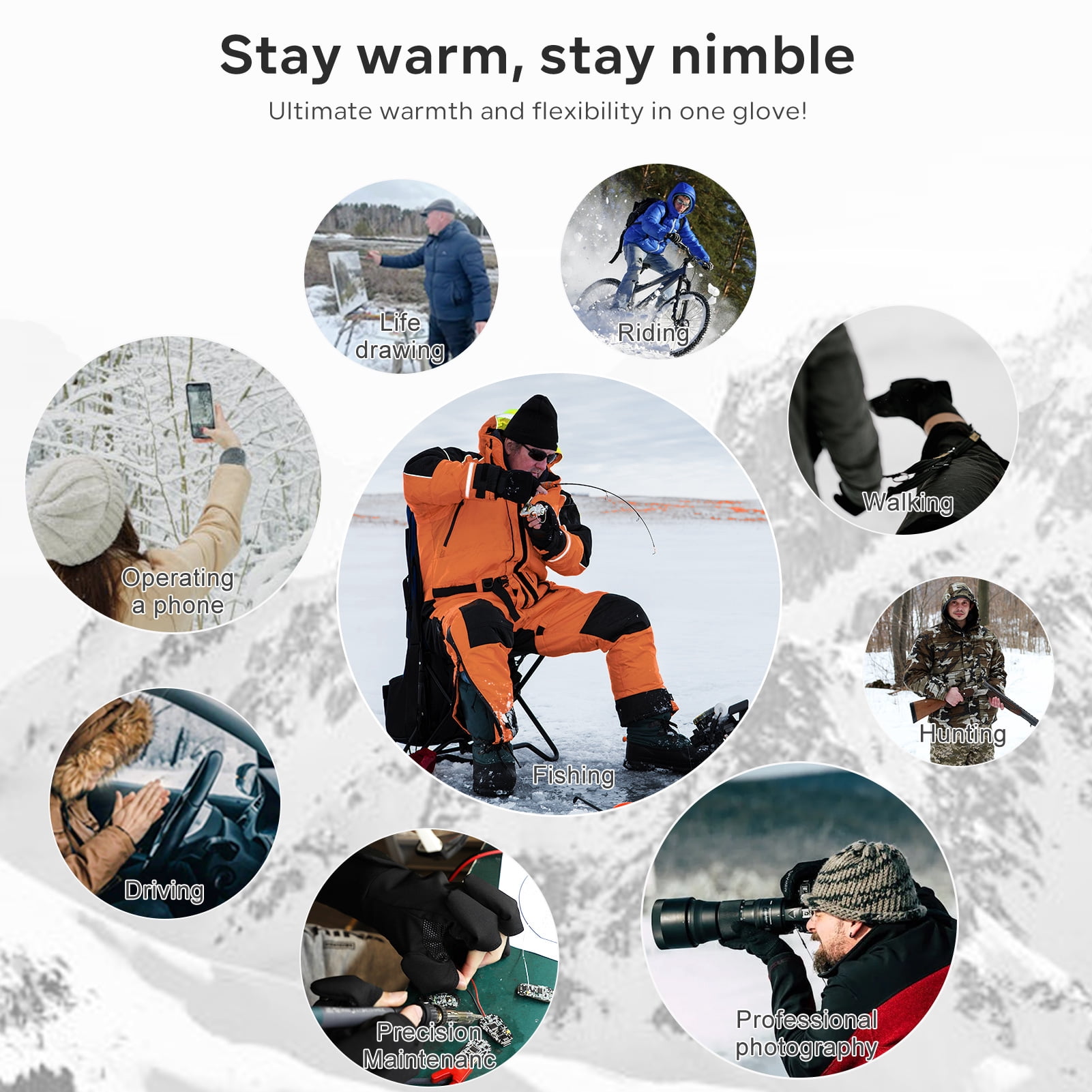 Savior Mens Flip Magnetic Heated Gloves, Water-Resistant Heated Gloves Women, Electric Rechargeable Battery 2pcs 7.4V Touchscreen Heating Gloves for Ice Fishing Motorcycle Skiing Hunting Camping
