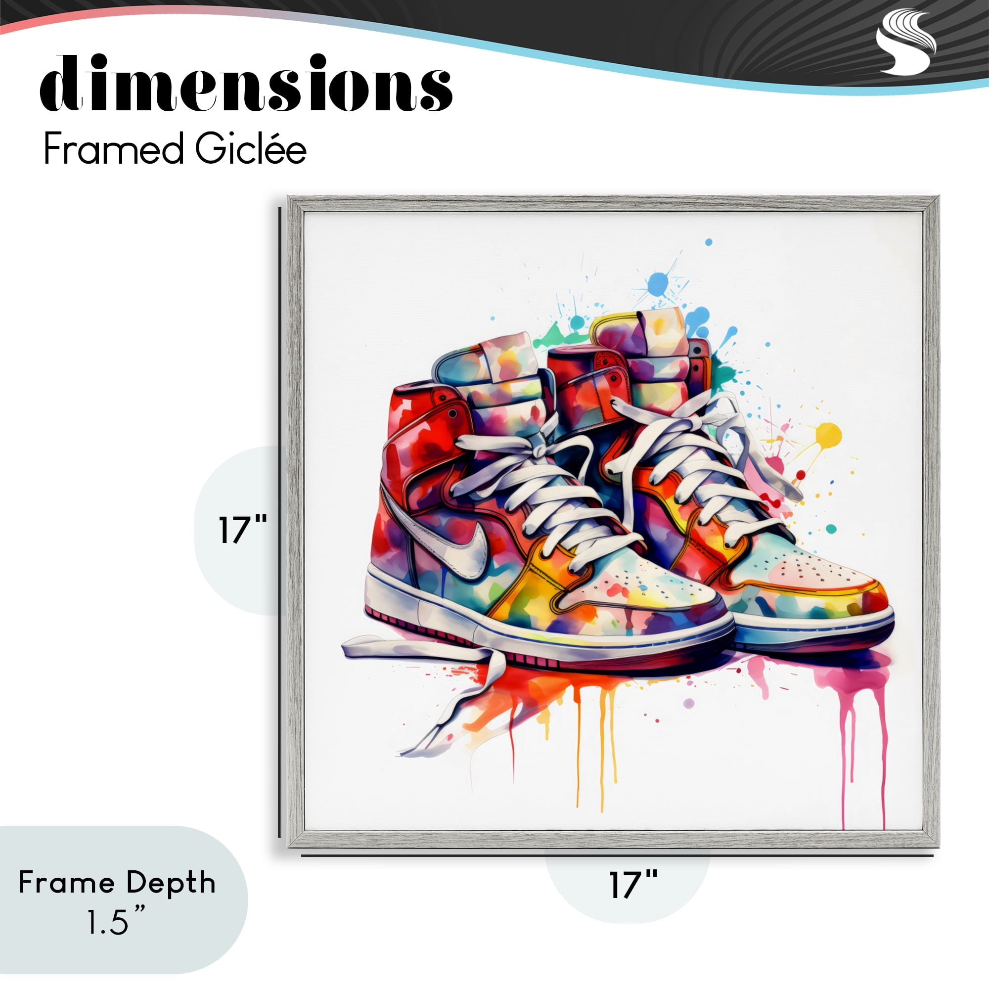 Stupell Industries Sneakers with Watercolor Drip Gray Framed Giclee Art, design by Creative Studio