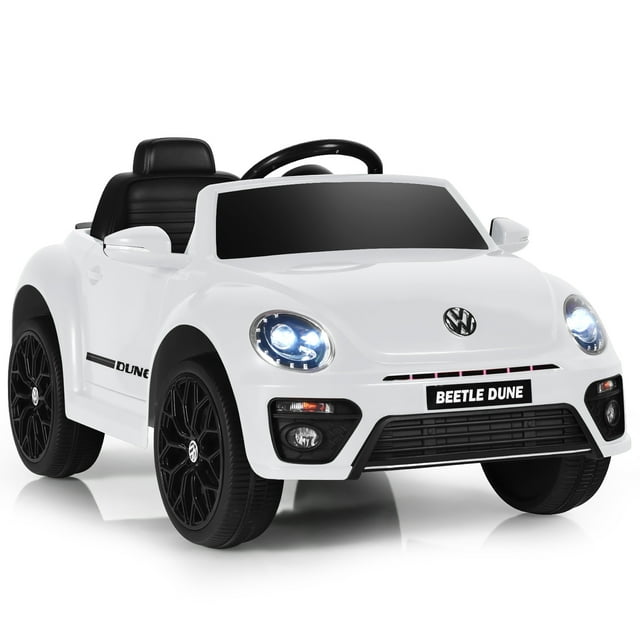 Costway Coche para niños de 12 V con licencia Volkswagen Beetle con control remoto y música, color blanco
