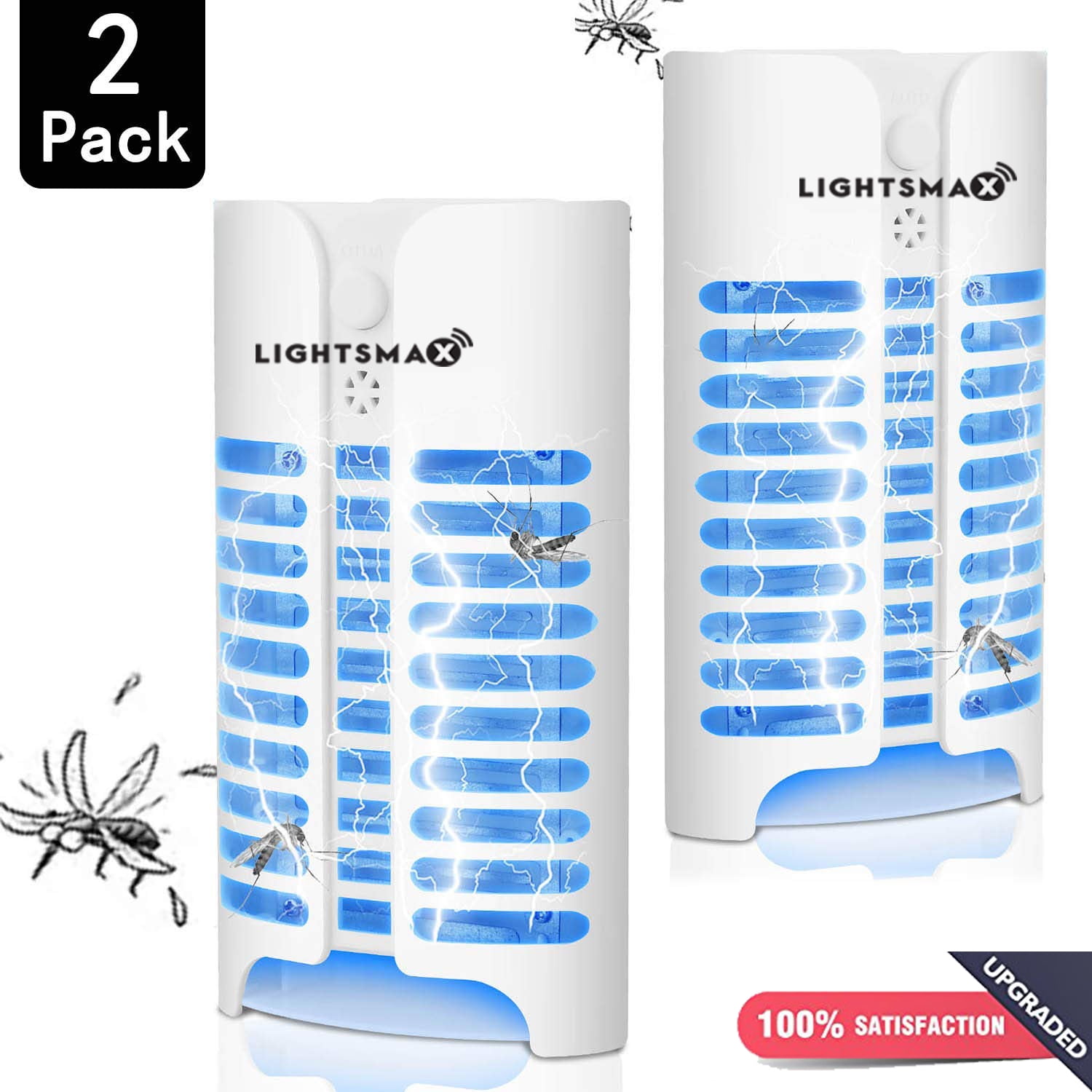 2019 MOST POWERFUL LIGHTSMAX Indoor Insect Killer, Plug-in Bug Zapper Electric Mosquito Killer Lamp with Light Sensor - Perfect for Indoor Pest Control (white) 2 PKS