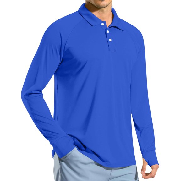Cxenplz Men's Shirt Long Sleeve Golf Shirts Quick Dry Sun Protection Lightweight 3-Button Performance Work Fishing Athletic Tops