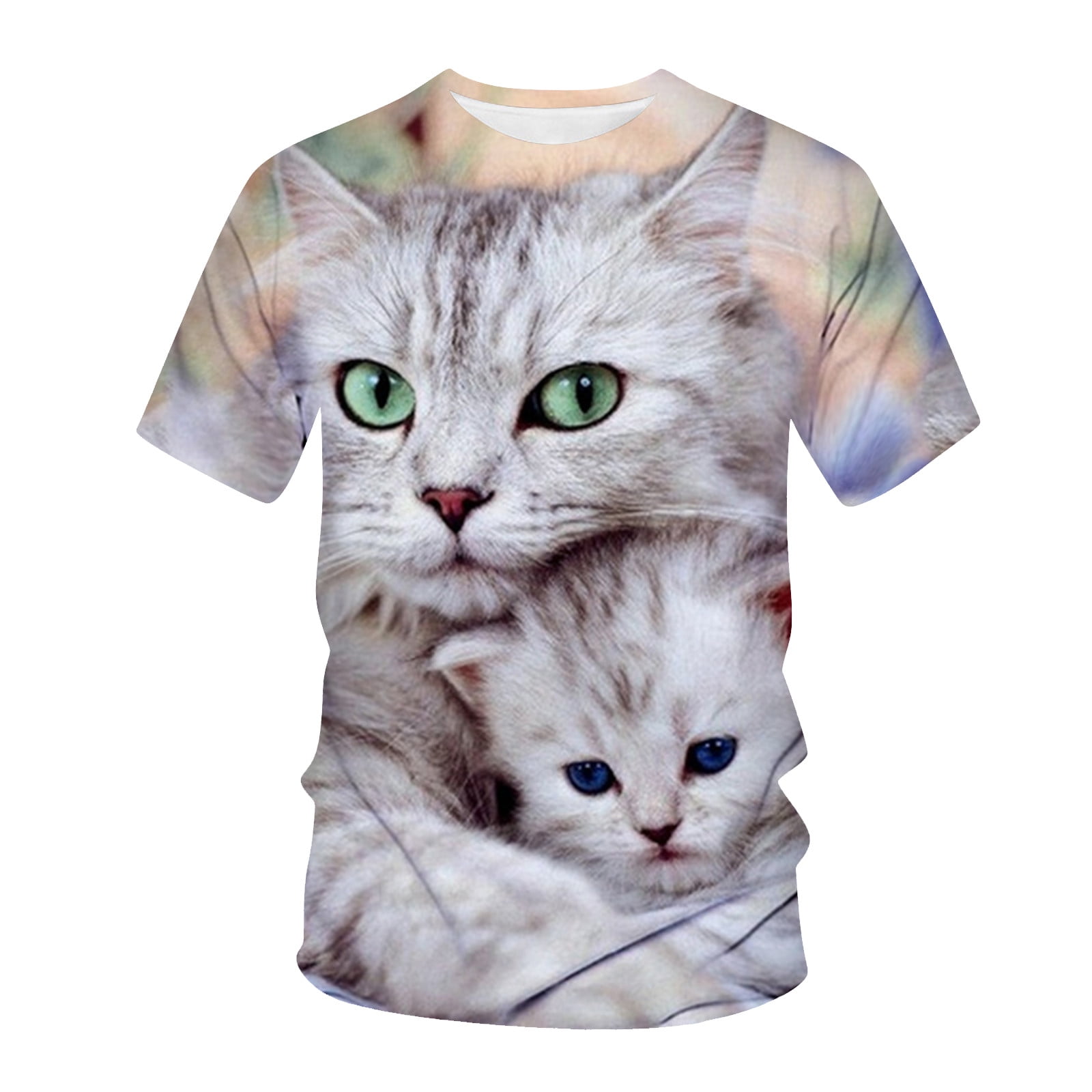 STORTO Mens Cute Cat Pattern 3D Printed Tee Shirts Crew Neck Short Sleeve Fashion Casual Tops