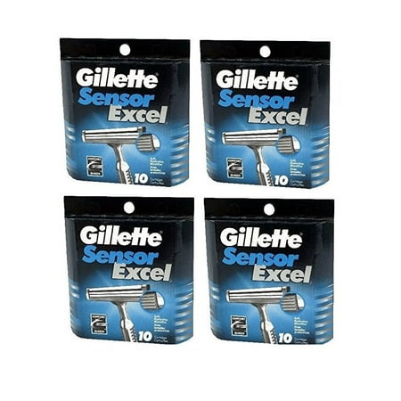 Gillette Sensor Excel Refill Blade Cartridges, 10 Ct. (Pack of 4) + Eyebrow Ruler