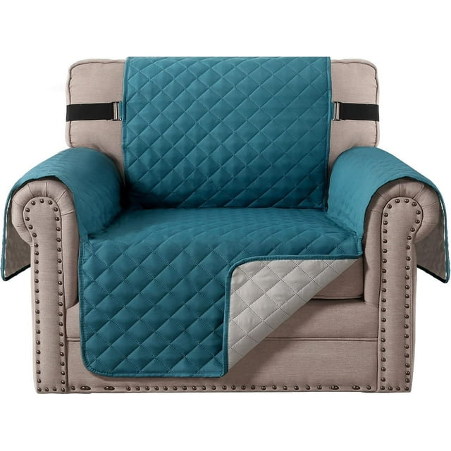 Reversible Quilted Chair Cover Water Chair Slipcover Furniture Protector Washable Chair Couch Cover with Elastic Strap for Kids Dogs Pets(Armchair Grey/)