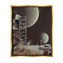 Stupell Industries Two Moons Vintage Film Set Galaxy Graphic Art Metallic Gold Floating Framed Canvas Print Wall Art, Design by Matheus Lopes Castro