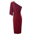 thumbnail image 5 of Moda mujer verano elegante Sexy un hombro vestido irregular Color sólido falda vestido Pompotops  ghjkhdj12938, 5 of 5