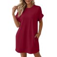 thumbnail image 4 of Levmjia Women's Casual Short Sleeve Dress Crew Neck A Line Swing Dress with Pockets Solid Color Loose Fit Summer Beach Sundress, 4 of 9