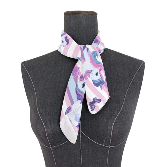 Square Scarf 24x24 Inch Cute Pastel Unicorn Stripe Silky Satin Sun Protection Neck Scarf for Women Multi-Purpose Head Wrap Bandana for Hair Bag Decoration