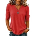 thumbnail image 2 of Women's V Neck Long Sleeve Tops Casual T Shirts Solid Color Basic Summer Tees Loose Fit Pullover Tunic, 2 of 6