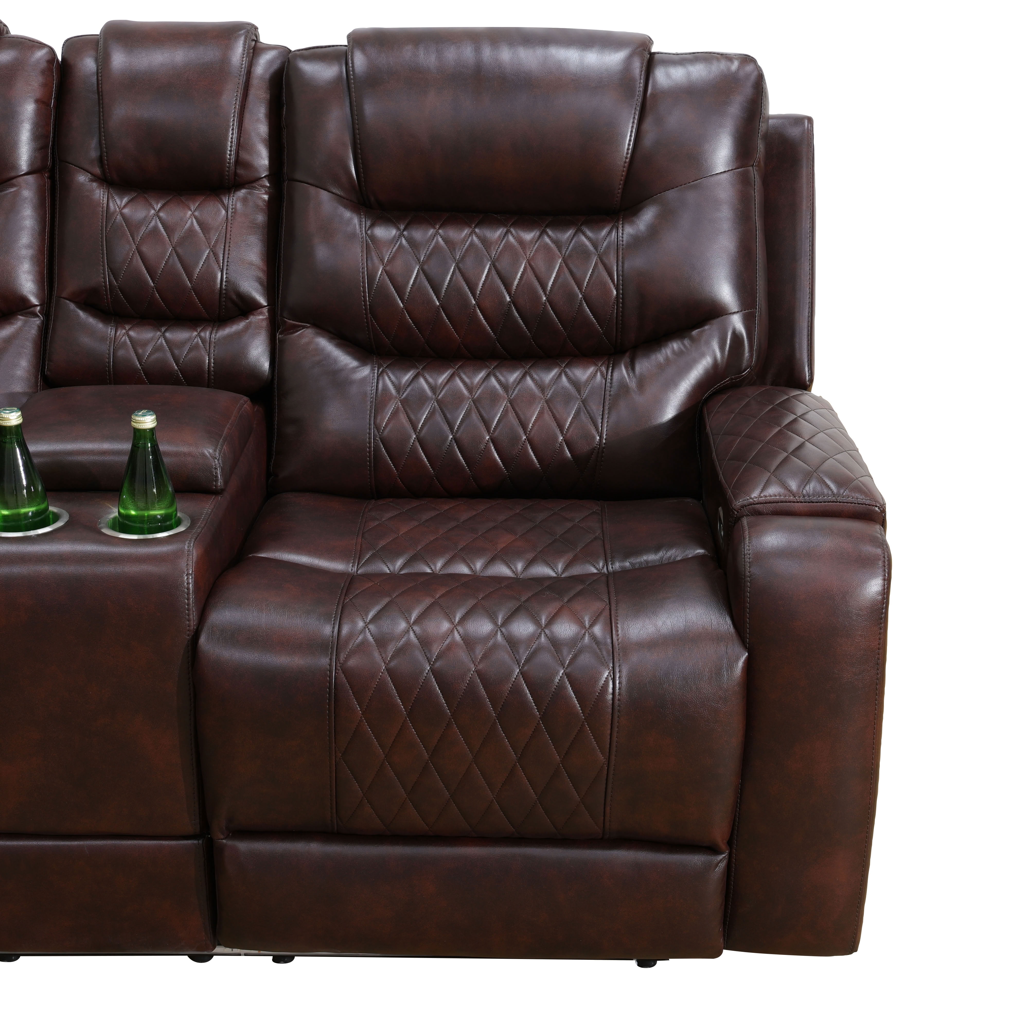 MAYEERTY 6-Seater Recliner Sectional Sofa Set, Leather Reclining Couch with LED Lights, USB & Storage for Living Room, Home Theater