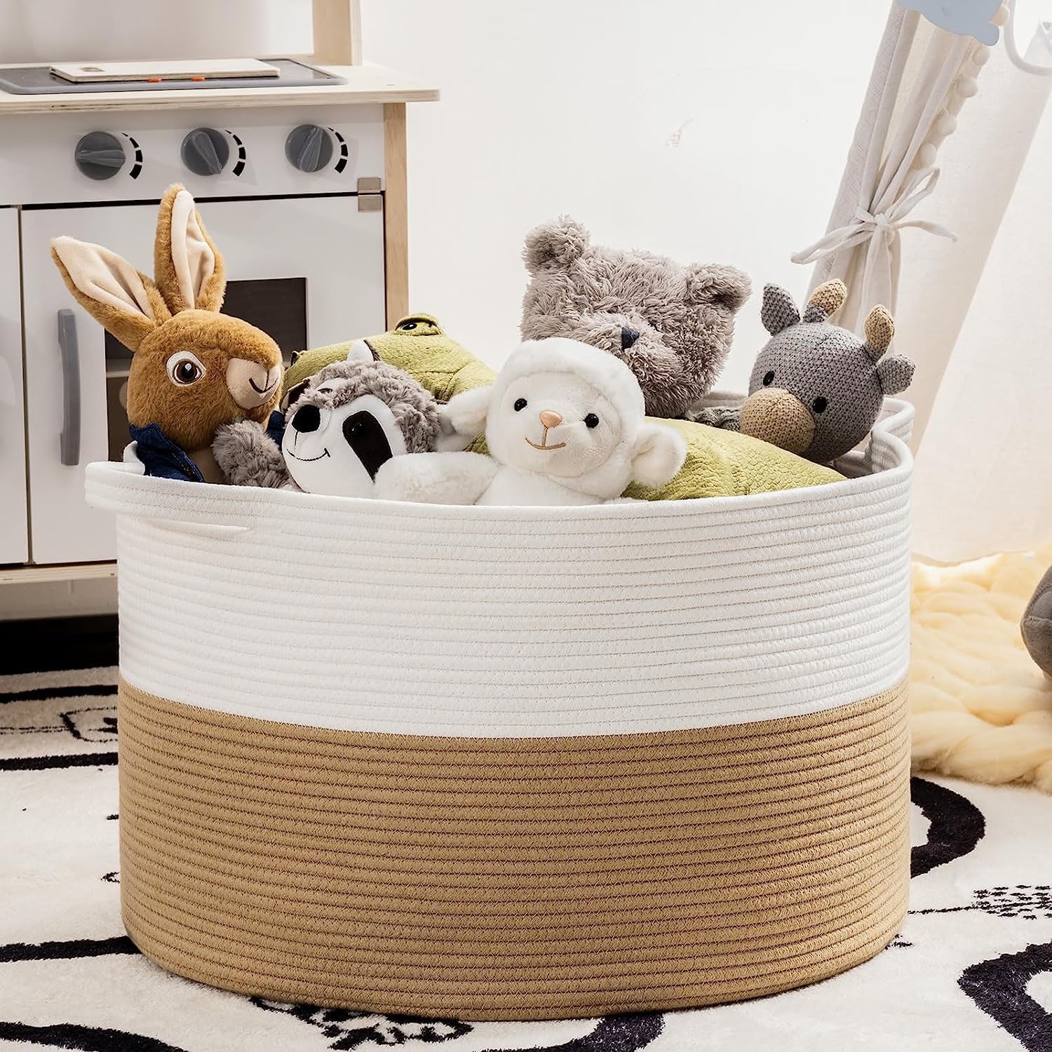 ZFITEI Extra Large Blanket Basket (21.6"x13.7") Woven Rope Baskets Laundry Basket Blanket for Living Room, Laundry, Nursery, Baby Toy, Beige