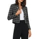 thumbnail image 4 of BLAZER DE TWEED PARA MUJER CHIC INSPIRADOR CON CUELLO ALTO, CORTO Y ABIERTO, NEGRO Y BLANCO, 4 of 6