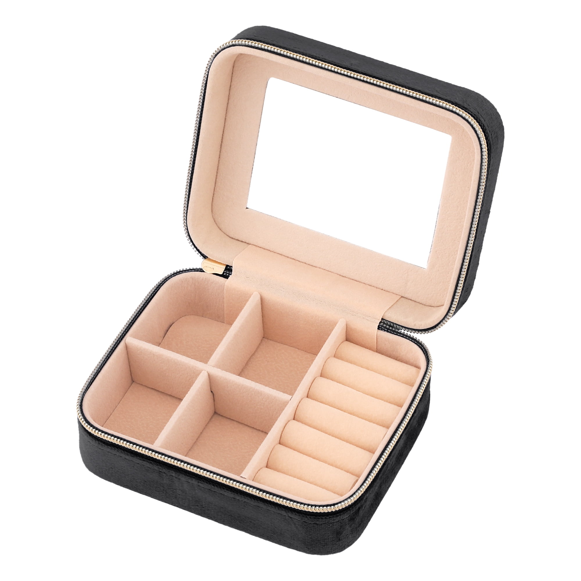 Unique Bargains Portable Velvet Jewelry Organizer Case for Women Black