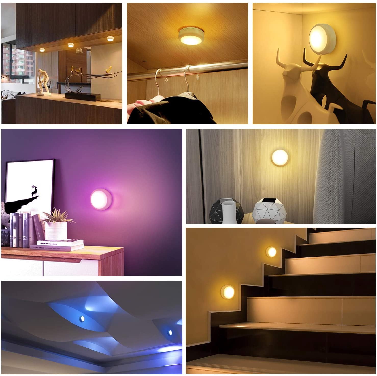 LNKOO LED Puck Lights with Remote Control,Wireless Under Cabinet Lighting,Battery Powered Lights,Stick on Lights,Color Changing Lights with Dimmer and Timer, AA Battery Operated Closet Light,6 Pack