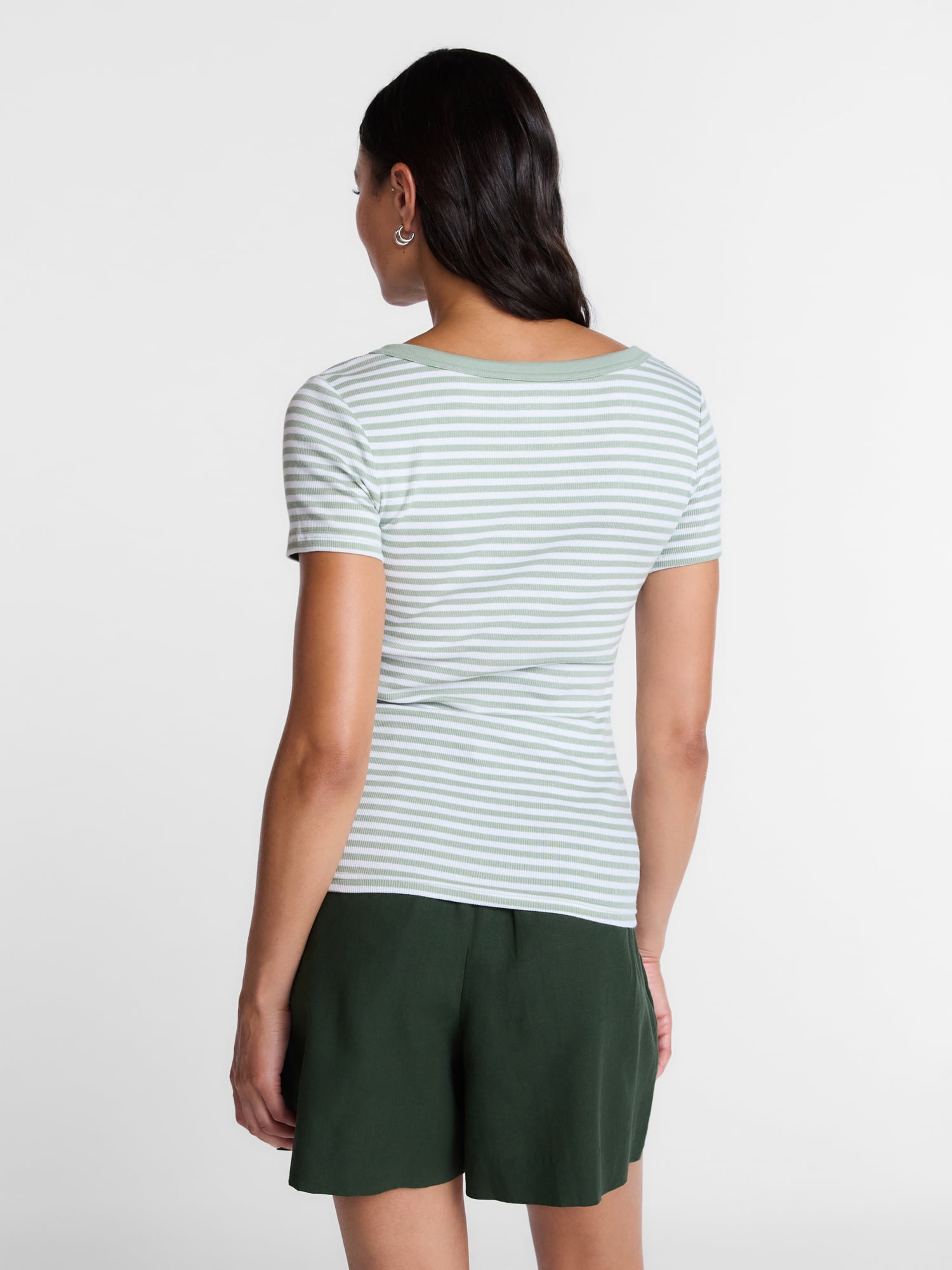 Time and Tru Women's Ribbed Scoop Neck Tee with Short Sleeves, Sizes XS-XXXL