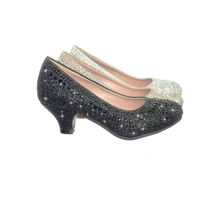 Silver Party Shoes Jemma by Link, Children Girl Rhinestone Crystal Glitter Pump For Wedding & Parties ()