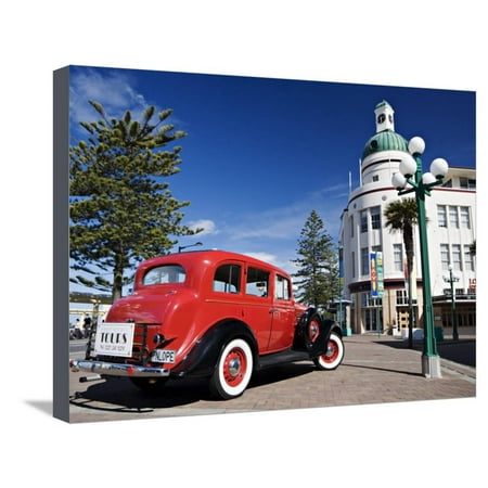 Old Red Car Advertising Tours in the Art Deco City, Napier, New Zealand Stretched Canvas Print Wall Art By Don