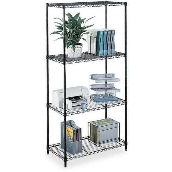 Safco Commercial Wire Shelving 48" x 18" x 72" - 4 x Shelf(ves) - 500 lb Load Capacity - Leveling Glide - Black - Powder Coated - Steel - Assembly Required